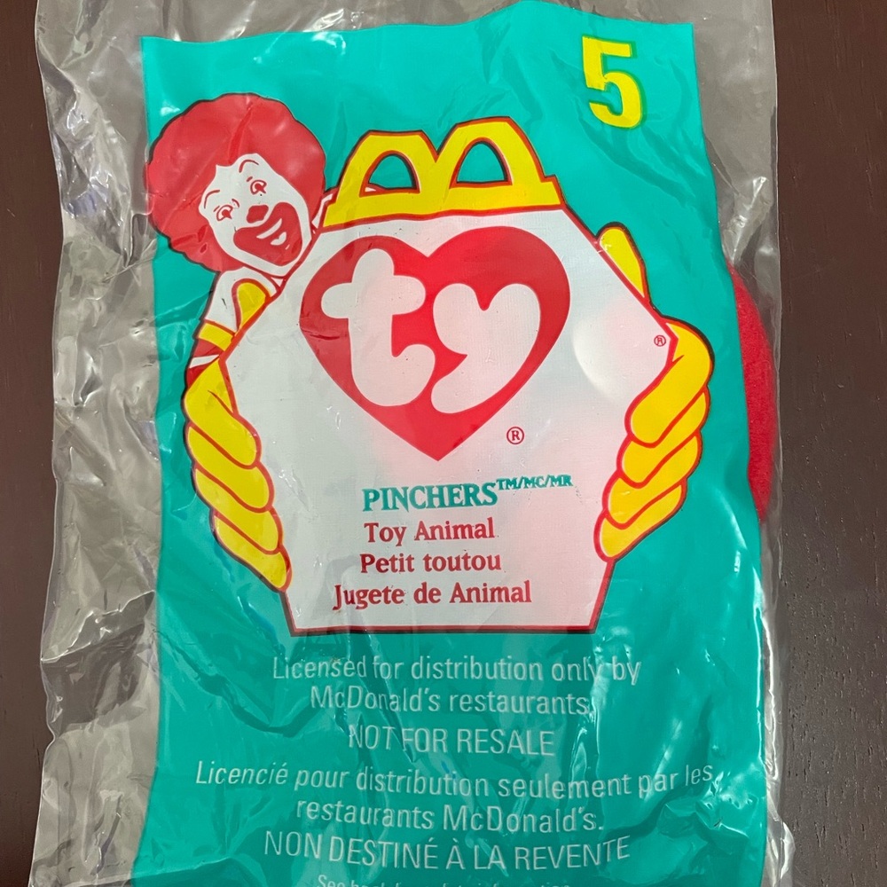 Vintage 1998 McDonald's Ty Pinchers the Lobster #5 NEW in package Teeny - Picture 2 of 5